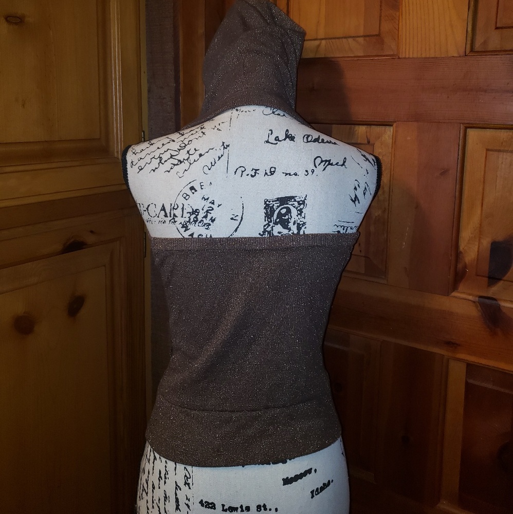 💜3/$10💜Metallic brown peep back hooded jacket - Picture 2 of 5